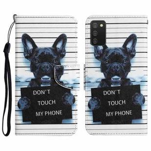 For Samsung Galaxy A02s Colored Drawing Leather Phone Case(Black Dog)