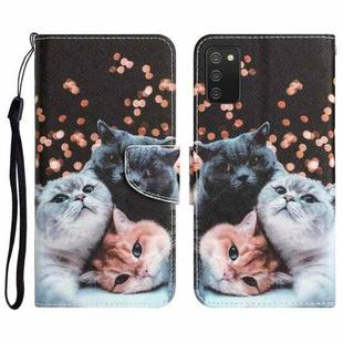 For Samsung Galaxy A03s Colored Drawing Leather Phone Case(3 Cats)