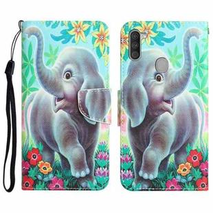 For Samsung Galaxy A11 Colored Drawing Leather Phone Case(Elephant)