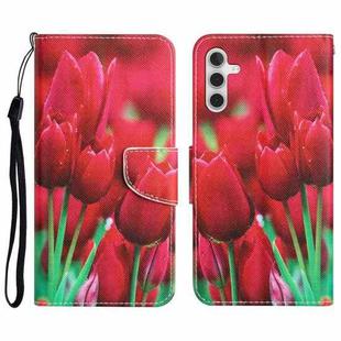 For Samsung Galaxy A13 5G Colored Drawing Leather Phone Case(Tulips)
