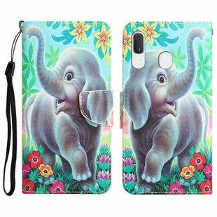 For Samsung Galaxy A20 / A30 Colored Drawing Leather Phone Case(Elephant)