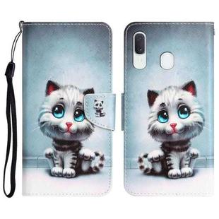 For Samsung Galaxy A20e Colored Drawing Leather Phone Case(Blue Eyes)