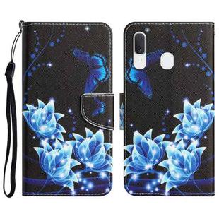 For Samsung Galaxy A20e Colored Drawing Leather Phone Case(Blue Butterfly)