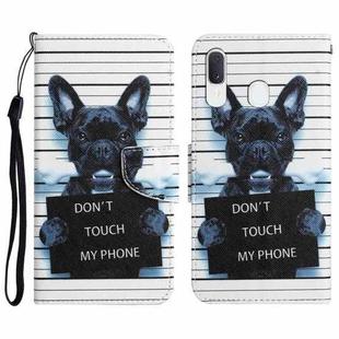 For Samsung Galaxy A20e Colored Drawing Leather Phone Case(Black Dog)