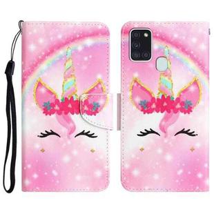 For Samsung Galaxy A21s Colored Drawing Leather Phone Case(Unicorn)