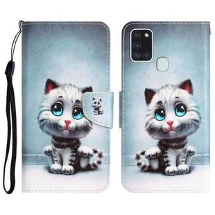 For Samsung Galaxy A21s Colored Drawing Leather Phone Case(Blue Eyes)