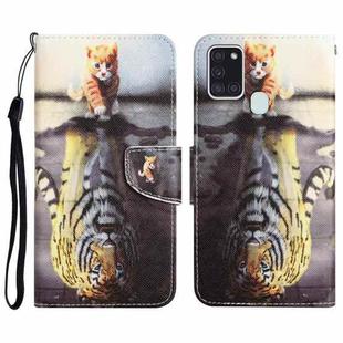 For Samsung Galaxy A21s Colored Drawing Leather Phone Case(Tiger)