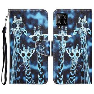 For Samsung Galaxy A22 4G Colored Drawing Leather Phone Case(Giraffes)