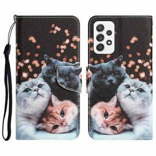 For Samsung Galaxy A32 4G Colored Drawing Leather Phone Case(3 Cats)