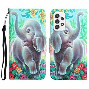 For Samsung Galaxy A32 4G Colored Drawing Leather Phone Case(Elephant)