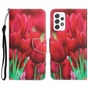 For Samsung Galaxy A32 4G Colored Drawing Leather Phone Case(Tulips)