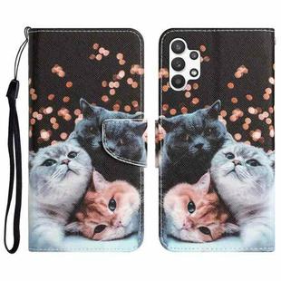 For Samsung Galaxy A32 5G Colored Drawing Leather Phone Case(3 Cats)