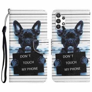 For Samsung Galaxy A32 5G Colored Drawing Leather Phone Case(Black Dog)