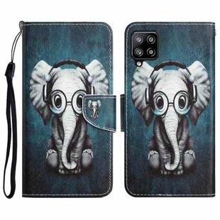 For Samsung Galaxy A42 Colored Drawing Leather Phone Case(Earphone Elephant)