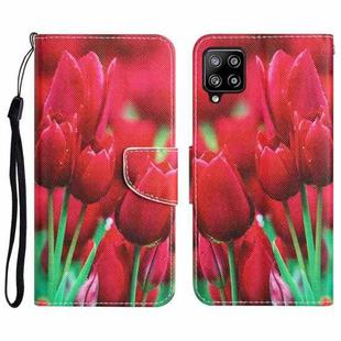 For Samsung Galaxy A42 Colored Drawing Leather Phone Case(Tulips)