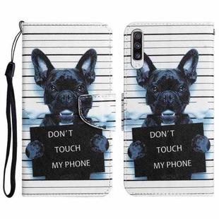 For Samsung Galaxy A50 Colored Drawing Leather Phone Case(Black Dog)