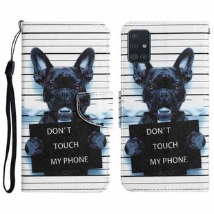 For Samsung Galaxy A71 Colored Drawing Leather Phone Case(Black Dog)