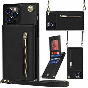 For iPhone 14 Pro Cross-body Zipper Square Phone Case with Holder(Black)