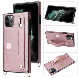 For iPhone 13 Crossbody Lanyard Shockproof Protective Phone Case(Rose Gold)