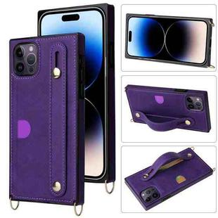 For iPhone 14 Pro Crossbody Lanyard Shockproof Protective Phone Case(Purple)