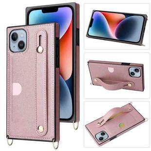 For iPhone 14 Crossbody Lanyard Shockproof Protective Phone Case (Rose Gold)