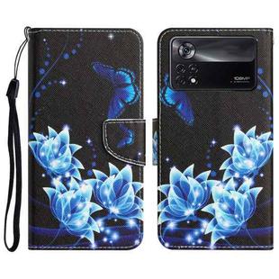 For Xiaomi Poco X4 Pro 5G Colored Drawing Leather Phone Case(Blue Butterfly)