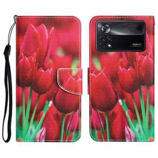 For Xiaomi Poco X4 Pro 5G Colored Drawing Leather Phone Case(Tulips)