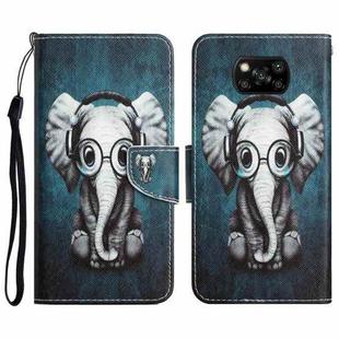 For Xiaomi Poco X3 NFC Colored Drawing Leather Phone Case(Earphone Elephant)