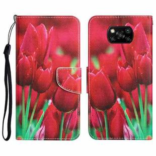 For Xiaomi Poco X3 NFC Colored Drawing Leather Phone Case(Tulips)