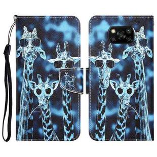 For Xiaomi Poco X3 NFC Colored Drawing Leather Phone Case(Giraffes)