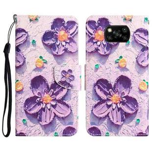 For Xiaomi Poco X3 NFC Colored Drawing Leather Phone Case(Purple Flower)