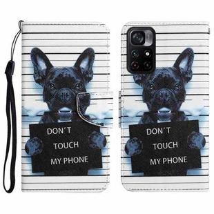 For Xiaomi Poco M4 Pro 5G Colored Drawing Leather Phone Case(Black Dog)