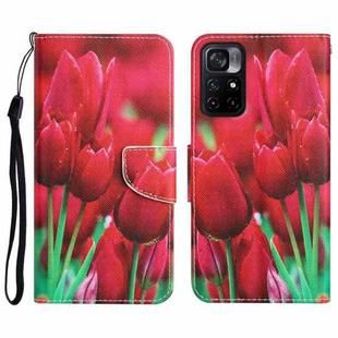 For Xiaomi Poco M4 Pro 5G Colored Drawing Leather Phone Case(Tulips)