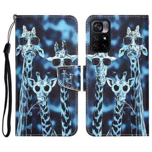 For Xiaomi Poco M4 Pro 5G Colored Drawing Leather Phone Case(Giraffes)