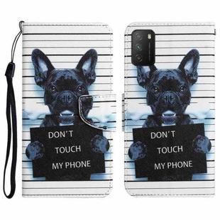 For Xiaomi Poco M3 Colored Drawing Leather Phone Case(Black Dog)