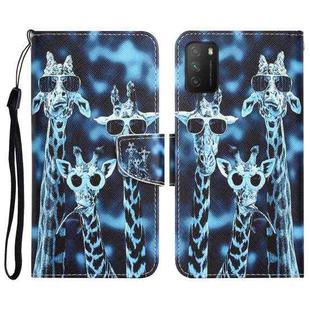 For Xiaomi Poco M3 Colored Drawing Leather Phone Case(Giraffes)