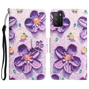 For Xiaomi Poco M3 Colored Drawing Leather Phone Case(Purple Flower)