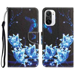 For Xiaomi Poco F3 Colored Drawing Leather Phone Case(Blue Butterfly)