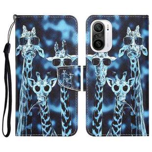 For Xiaomi Poco F3 Colored Drawing Leather Phone Case(Giraffes)
