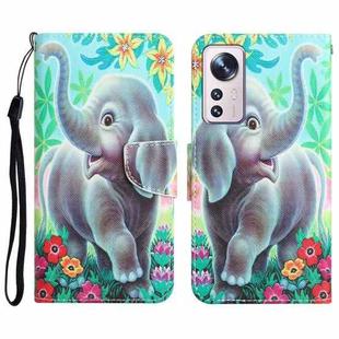 For Xiaomi 12 Lite Colored Drawing Leather Phone Case(Elephant)