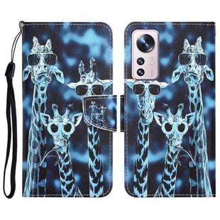 For Xiaomi 12 Lite Colored Drawing Leather Phone Case(Giraffes)