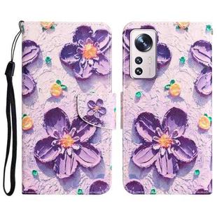 For Xiaomi 12 Lite Colored Drawing Leather Phone Case(Purple Flower)