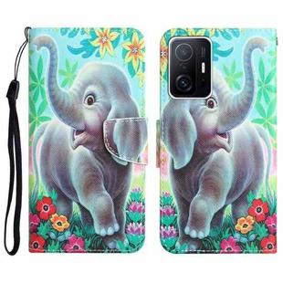 For Xiaomi 11T Colored Drawing Leather Phone Case(Elephant)