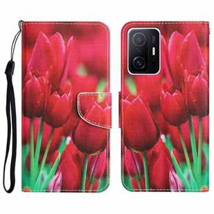 For Xiaomi 11T Colored Drawing Leather Phone Case(Tulips)