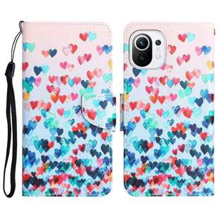 For Xiaomi Mi 11 Lite Colored Drawing Leather Phone Case(Heart)