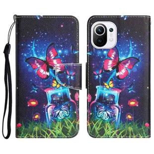 For Xiaomi Mi 11 Lite Colored Drawing Leather Phone Case(Bottle Butterfly)