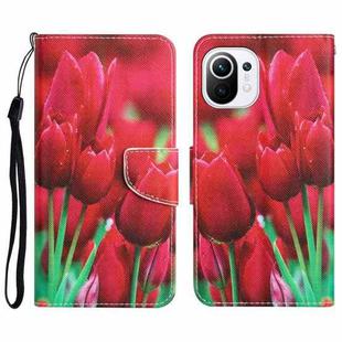 For Xiaomi Mi 11 Lite Colored Drawing Leather Phone Case(Tulips)
