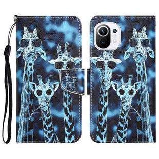 For Xiaomi Mi 11 Lite Colored Drawing Leather Phone Case(Giraffes)