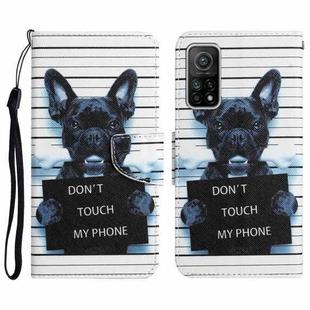 For Xiaomi Mi 10T 5G Colored Drawing Leather Phone Case(Black Dog)