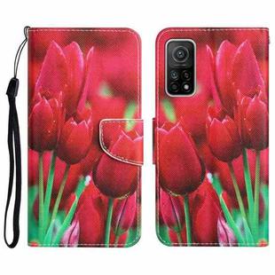 For Xiaomi Mi 10T 5G Colored Drawing Leather Phone Case(Tulips)